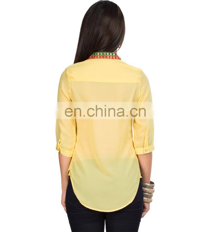 White Three-fourth Sleeves Ruffled Top Fahion design frilly three-fourth sleeves pleated layered lady blouse with lace trim