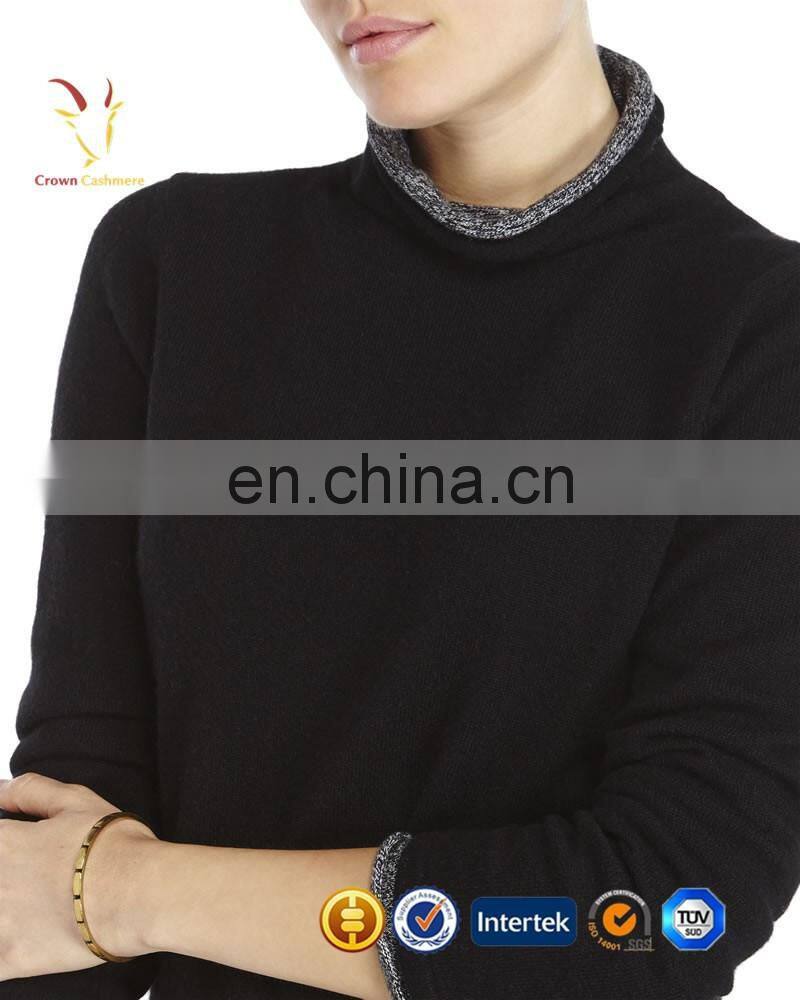 Turn Down Collar Merino Wool Knit Pullover Women's Knitwear