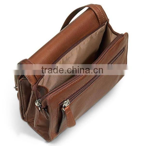Super design small multi pocket leather crossbody bag leather shoulder organizer bag