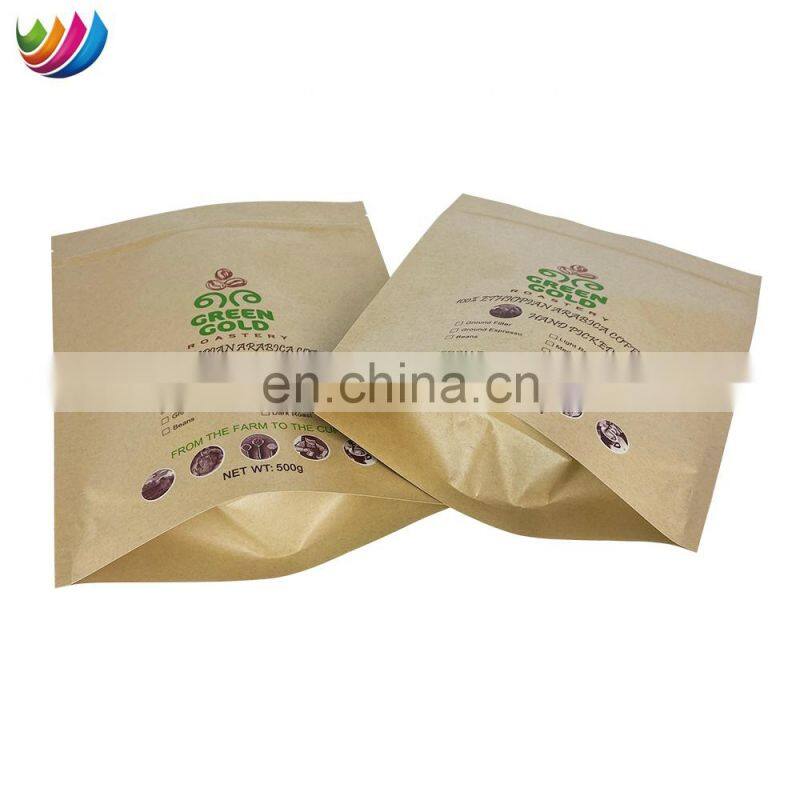 Custom Printed Stand Up Pouch Compostable Kraft Paper Coffee Bag With Valve And Zip
