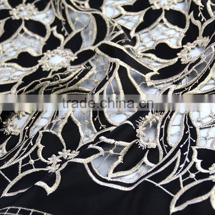 Hot-selling promotional custom chemical evening sexy dress use hot popular black gold lace fabric