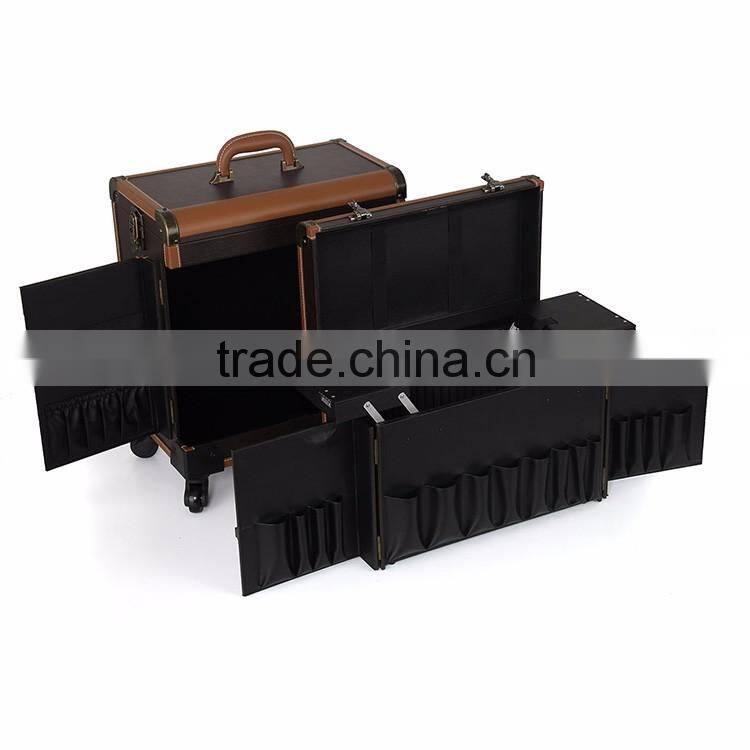 China Factory supplier OEM trolley makeup beauty artist case with mirror and wheels