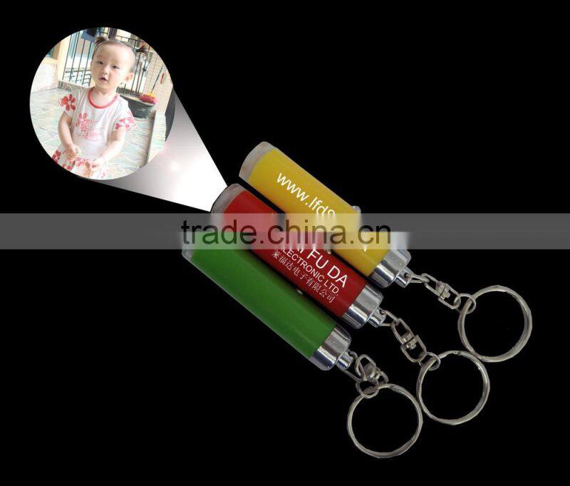 metal Led projector Light Keychain Flashlight With Carabiner all logo can be design keychain lamp