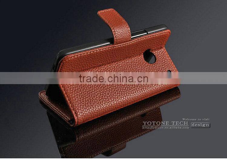 Fashionable Phone Accessory of High Quality PU Leather Stand Card Holders Inside Hand Made Cell Phone Case Bag for HTC One M7