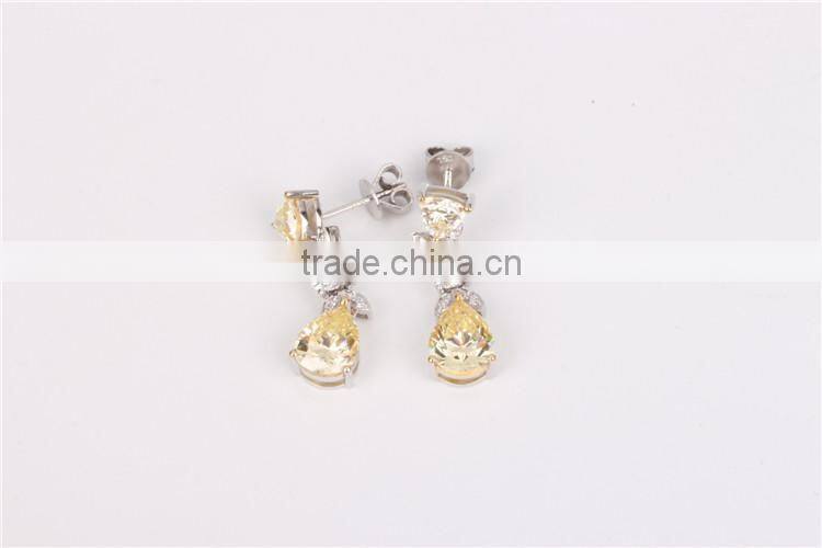 High Polished Gold plated crystal Zircon silver earrings