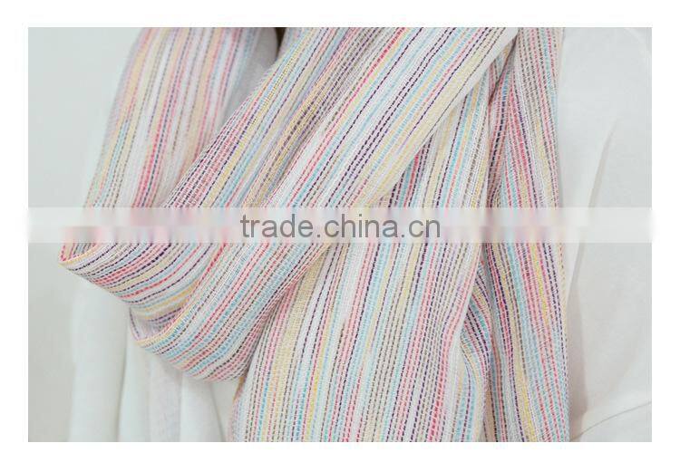 Wholesale Latest Colorful Striped Cotton Viscose Woman Shawl Scarf