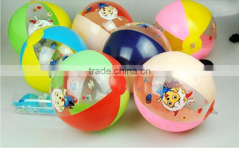 PVC inflatable beach ball with box inside, with toy inside, with insert