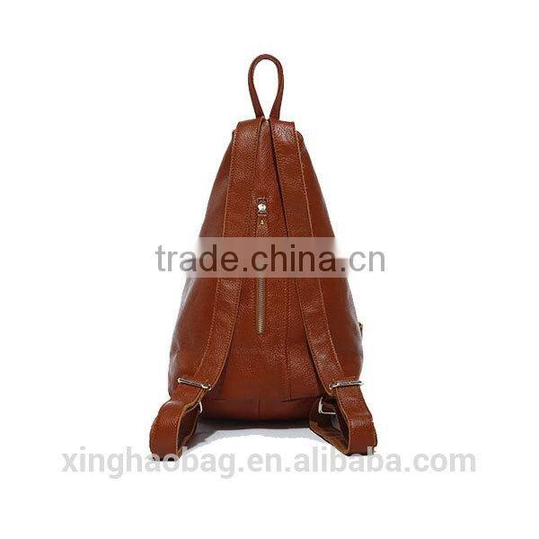 Genuine leather triangle shaped backpack for lady