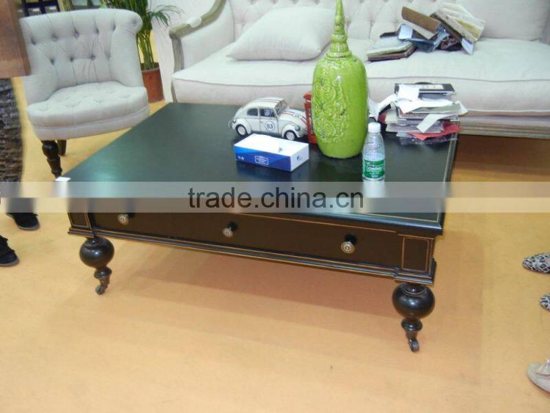 Antique Black Living Room Wood Sofa Table Coffee Table with Wheels