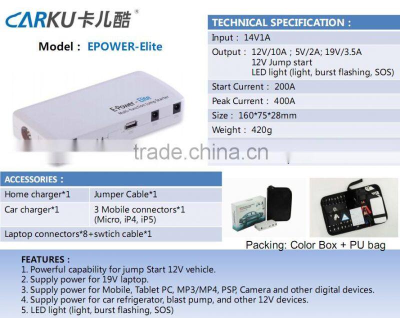 Carku Original PATENT Multifuncation power bank Jump Starter car booster