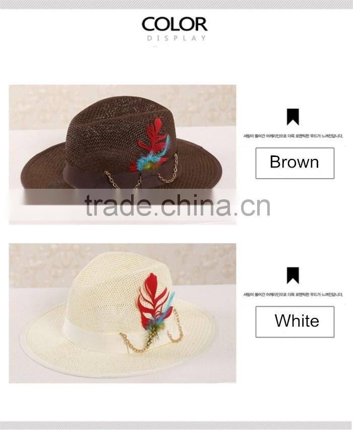 QXSH0046 New straw hat for men Fashion Feather Sombrero Fedora