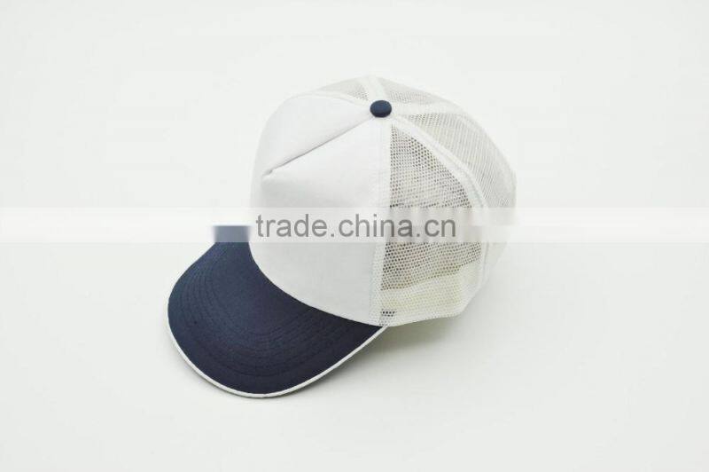 High Quality 100% Cotton Curve Sandwich Promotional Custom Blank White Cap 5-panel Cap