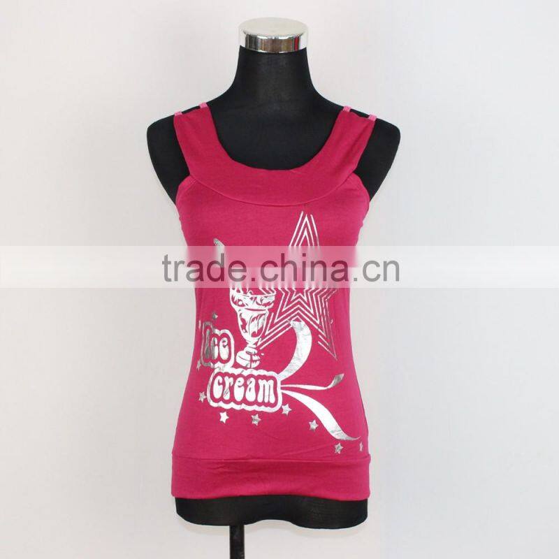 High quality polyester/cotton woman adjustable pink ladies tank top