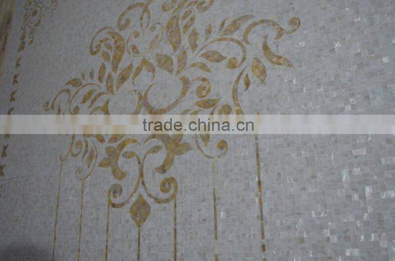 Gold lip mother of pear shell(MOP) mosaic panel for wall and decoration