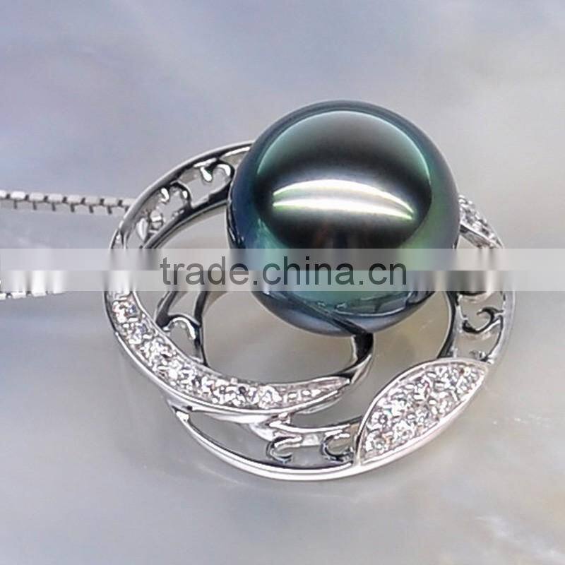2016 fine jewelry 9--10mm tahitian black pearl necklace pendant