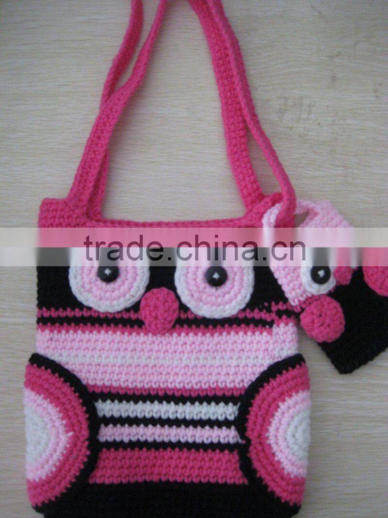 2015 fashion handmade crochet owl women cotton bag