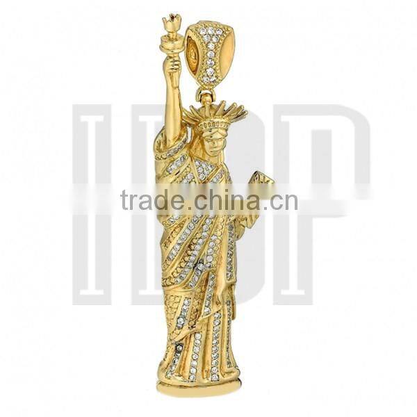 Iced Out Gold Crystal Statue of Liberty Pendant Necklace