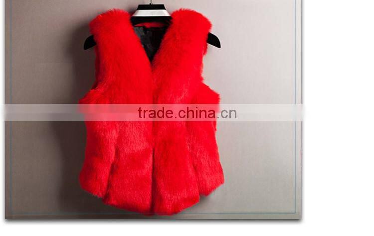 lady v-neck pink faux fur gilet