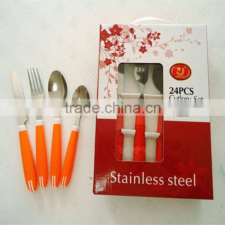 Comfortable plastic handle cutlery in plastic tray