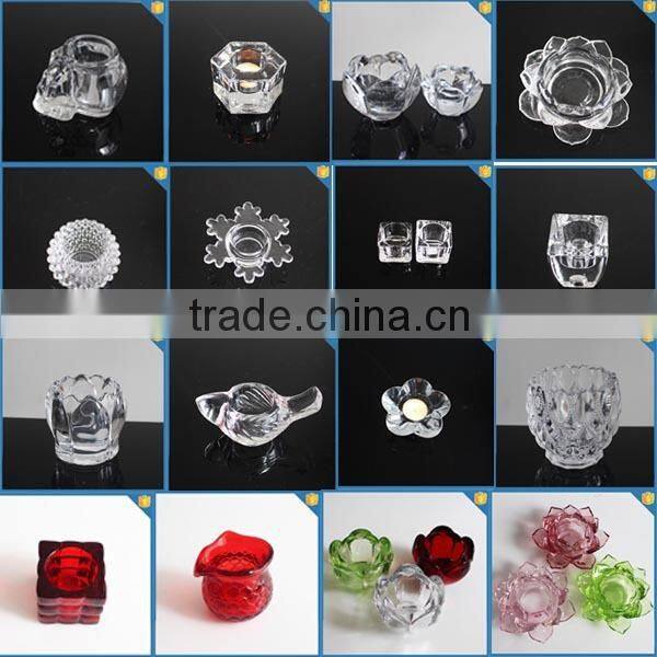 Crystal candle stand glass cube pillar holder with christmas tree pattern