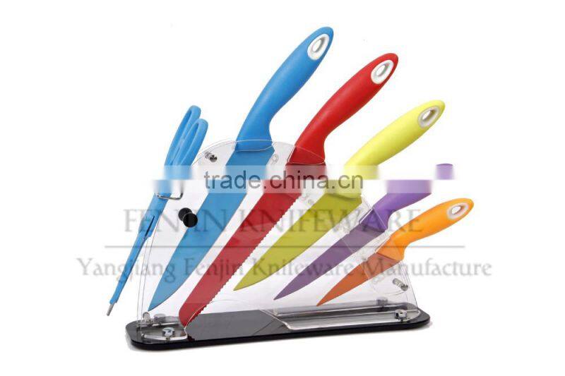 5PCS Pattern Coated Kichen Knife Set with Universal Knife Block