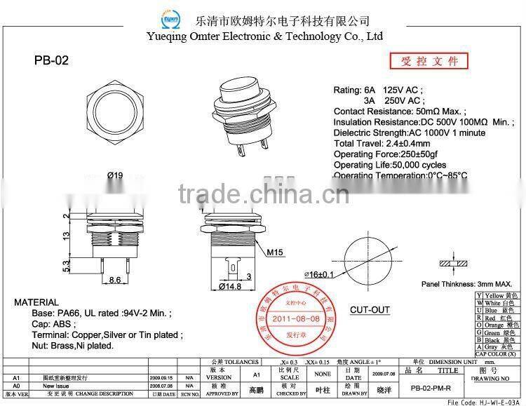 PB-02-PM-R led metal push button switch