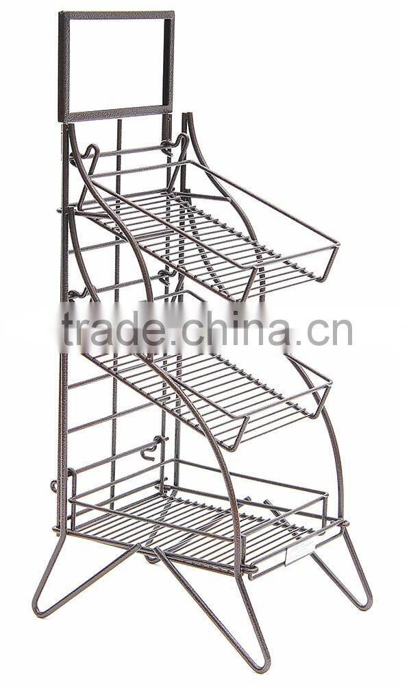 Icegreen 3-Shelf Fold-up Rectangular Brown Metal Display Rack/Shelf /Basket YC020