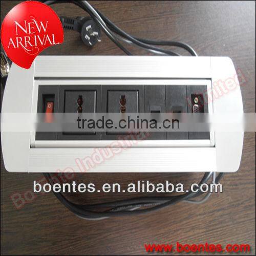 Tabletop Manual Flip Up Outlets/Desktop Rotating Power Socket with Customized HDMI/USB/VGA/RJ45 Connected Plugs