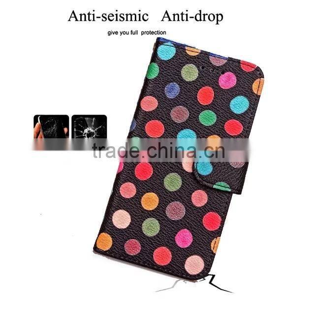 stylish leather cover for iphone 7 plus, book stylish polka dots case for iphone 7 wallet bag with stand