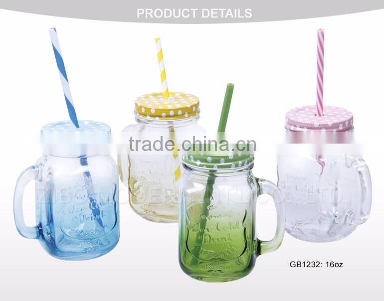 Factory Price Colored Mason Jars Bulk 16oz Decorative Mason Jars With Straw