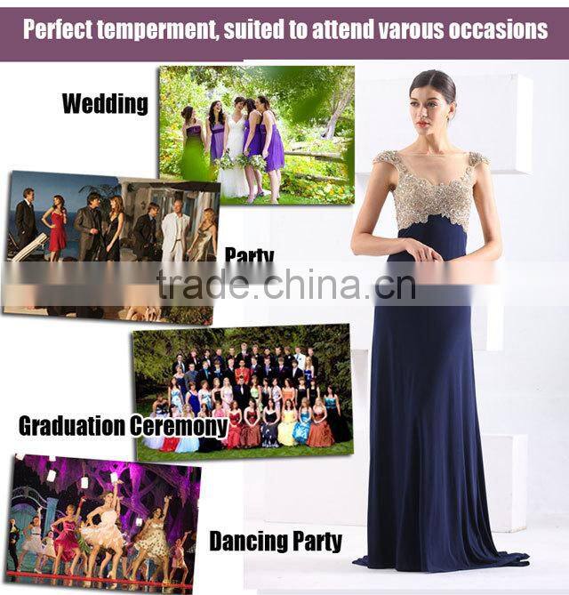 Sexy Elegant High Tall Beaded Cap Sleeve Navy Blue Long Evening Dress Alibaba China