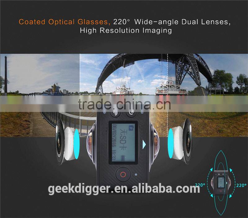 Digital Camera 360 Degree with dual lens 220 Degree Fisheye with HD 960P/30fps AMK200S 8.0MP WiFi Action Camera