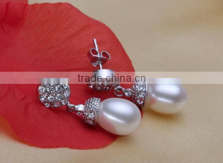 Freshwater real pearl earring AAA drop 8-9mm women pearl earring jewel