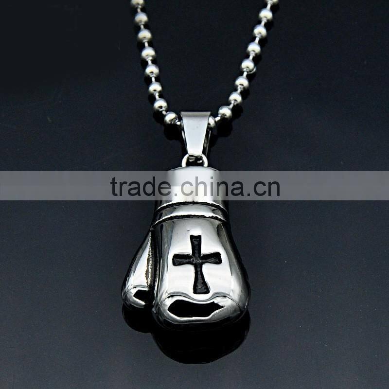 316l stainless steel pendant necklace high polished Boxing gloves necklace enamel black cross charm necklace