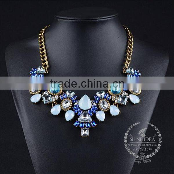 high quality vintage acrylic rhinestone chunky statement necklace tin alloy fashion women pendant necklace 6390087
