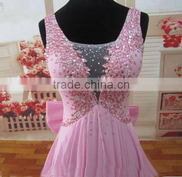 Chiffon Pleated Crystal Beading Customized Prom Party Evening Dresses Vestidos PD031 real sample dress