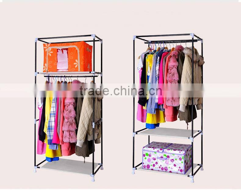 Rose Red Fabric Cupboard Bedroom Rack Shelve Rail Clothes Storage Wardrobe