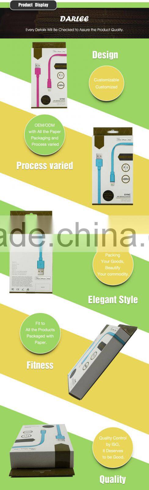 Alibaba china unique spot uv embossed custom recyclable usb cable paper box with logo