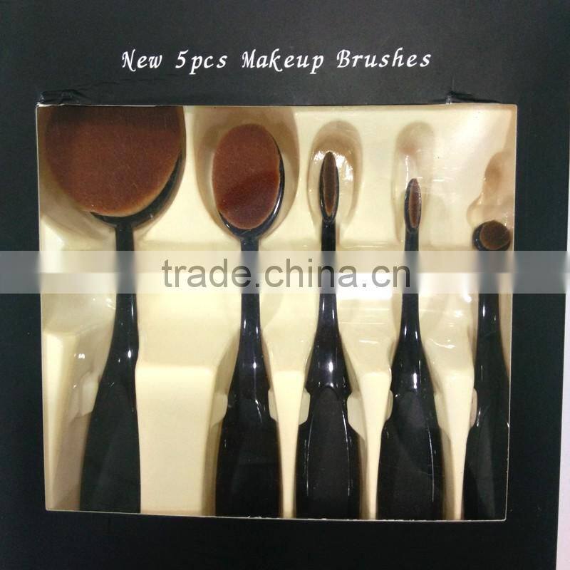 Newest plastic handle 5pieces multipurpose toothbrush shape oval makeup brush set wholesale