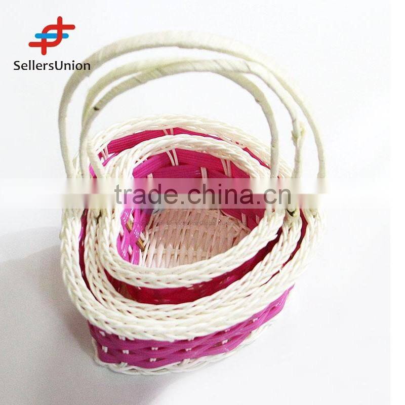 2017 No.1 Yiwu agent hot sale export commission agent 3PCS/Set Rose Red Heart Shape Flower Storage Basket with Handle