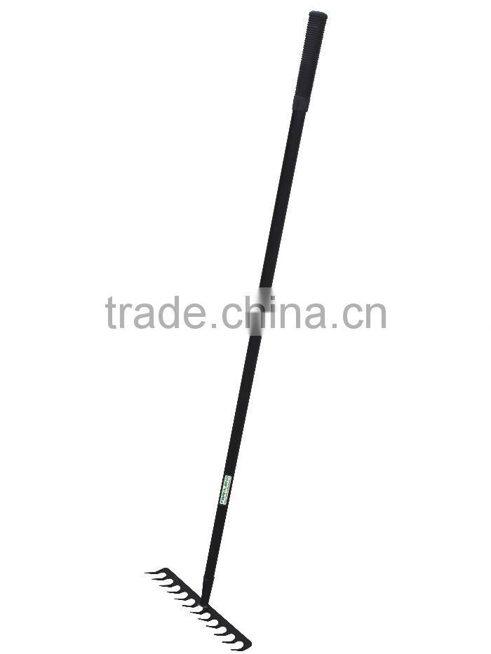 black 12 teeth carbon steel bow rake talon rake farm rake with fiberglass handle and antislip handle