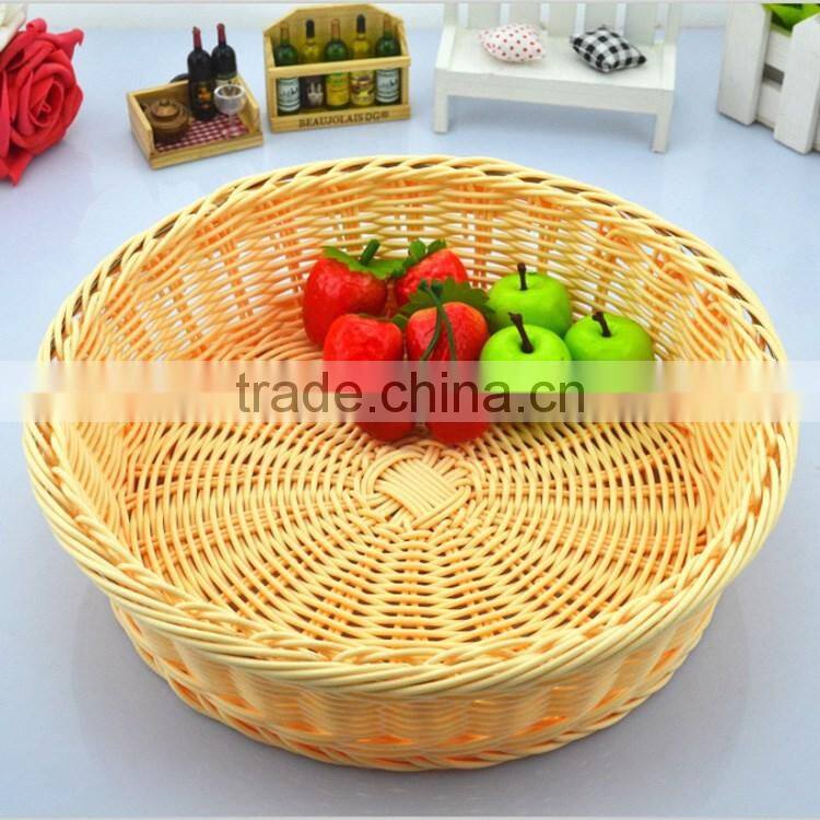 S&D Colored Plastic Rattan Bread basket , White Wicker Handmade Round Flowers Fruits Bread Picnic Gift basket