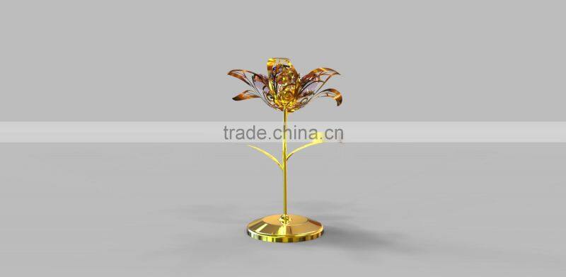 Luxury 24K Gold Plated decorative Red Crystals Flower for home decoration