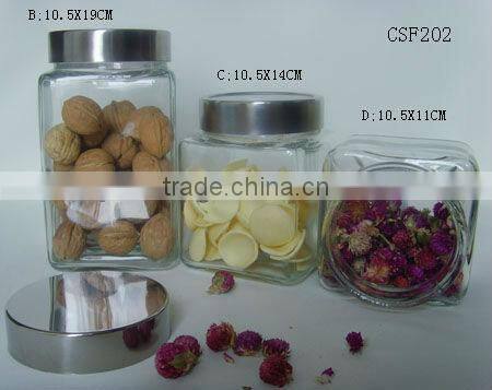 square shape clear glass food french frie packaging jar with lid