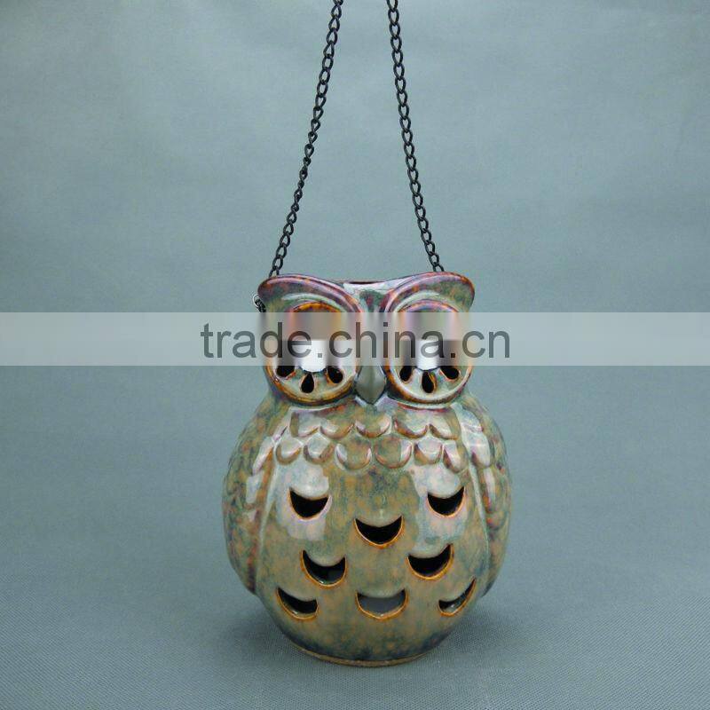 Ceramic Owl Shape Hanging Led Lantern,Decorative Led Lantern with Owl Design