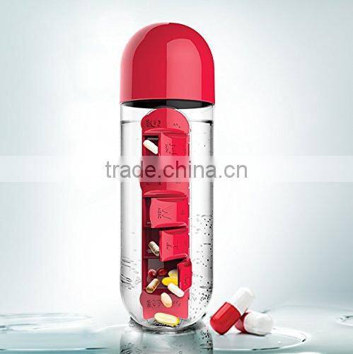 Hot sale plastic 7 day pill box water bottle/Plastic 7 day pill box water bottle