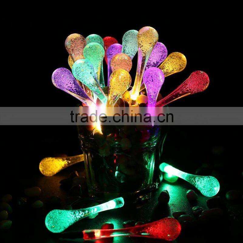 Solar recharged LED Outdoor multi-color Water Drop Fairy Lights