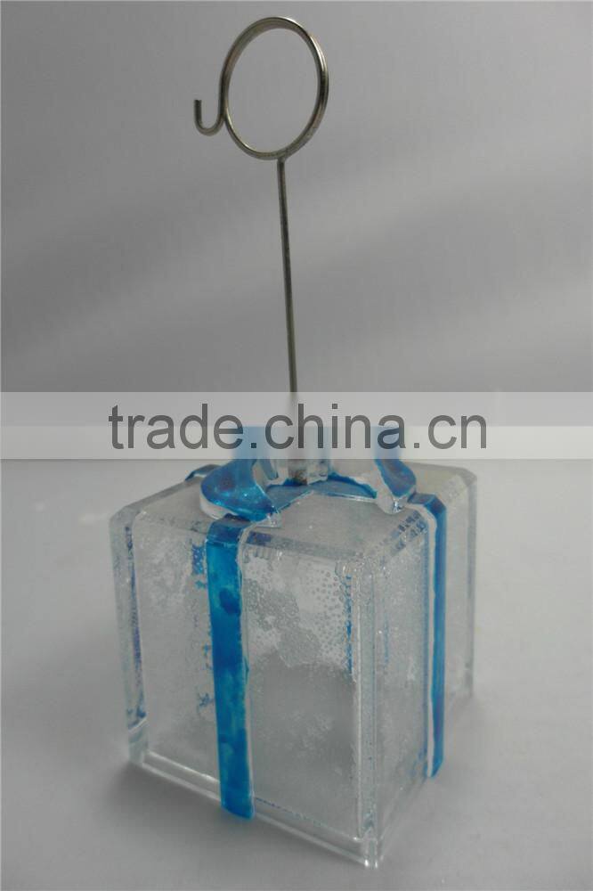 Holiday Party Placecard Favor in Gift Box Shape with a Blue or Green Ribbon