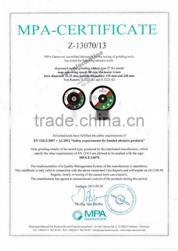 Quality 4-1/2'' Depressed Centre Cement Grinding Wheel EN12413 Max speed 80