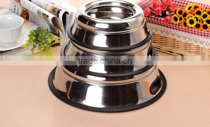 Hot sell Dog bowl with Side Grip handle rubber ring metal Stainless Steel Eating Surface animal Pet feeder/waterer